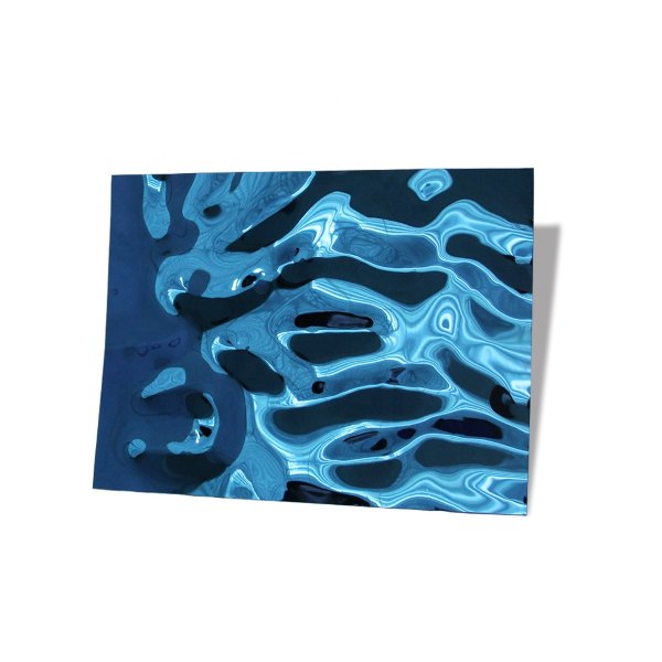Нержавеющий декорированный лист AISI 304 / 08Х18Н10 / 0,8х1000х2000 мм зерк. "Синий"